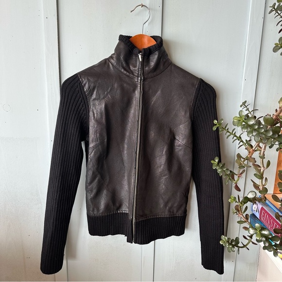 Vintage Banana Republic Goat Leather Wool
Ribbed Y2K Bomber Jacket Black XS - Picture 1 of 9